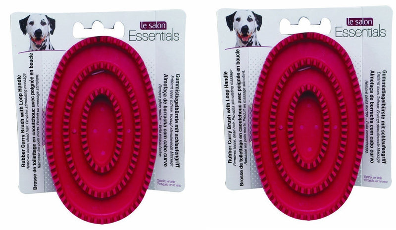 Le Salon Essentials Rubber Curry Dog Grooming Brush with Loop Handle [Set of 2] - PawsPlanet Australia