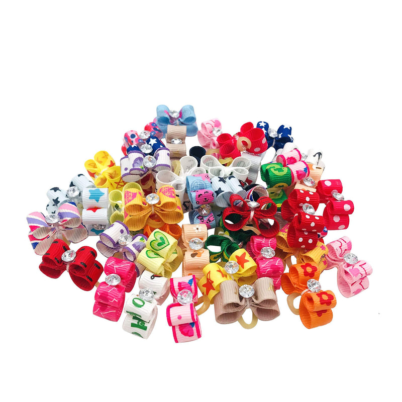 PET SHOW Assorted Rhinestone Tiny Small Dogs Hair Bows with Rubber Bands Puppy Pets Topknot for Cats Hair Grooming Products 20pcs - PawsPlanet Australia