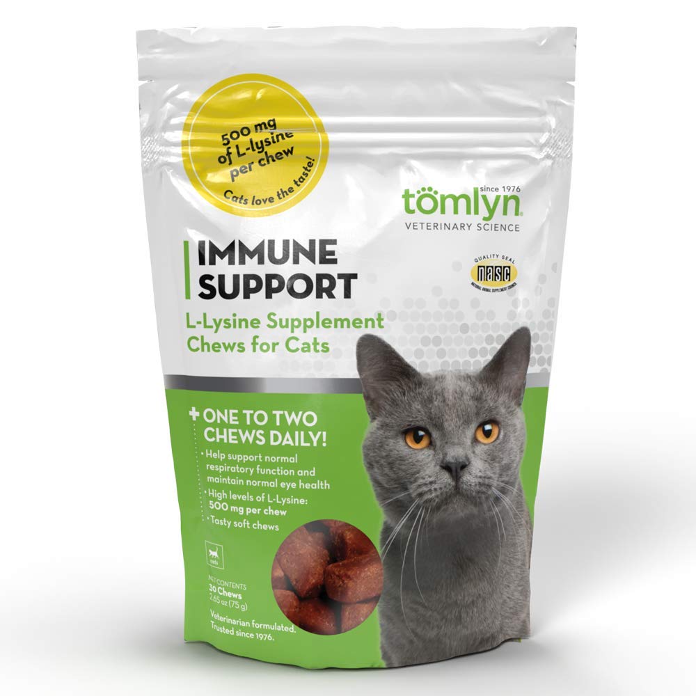 Tomlyn Immune Support Daily L-Lysine Supplement, Fish-Flavored Lysine Chews for Cats and Kittens, 30ct - PawsPlanet Australia