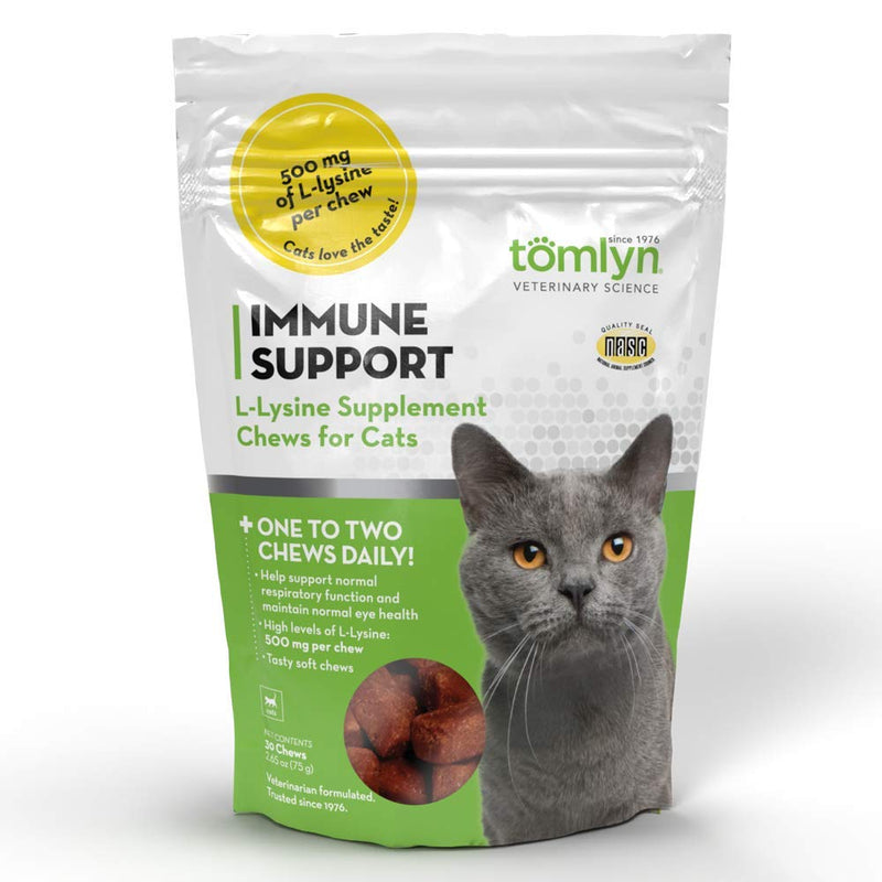 Tomlyn Immune Support Daily L-Lysine Supplement, Fish-Flavored Lysine Chews for Cats and Kittens, 30ct - PawsPlanet Australia