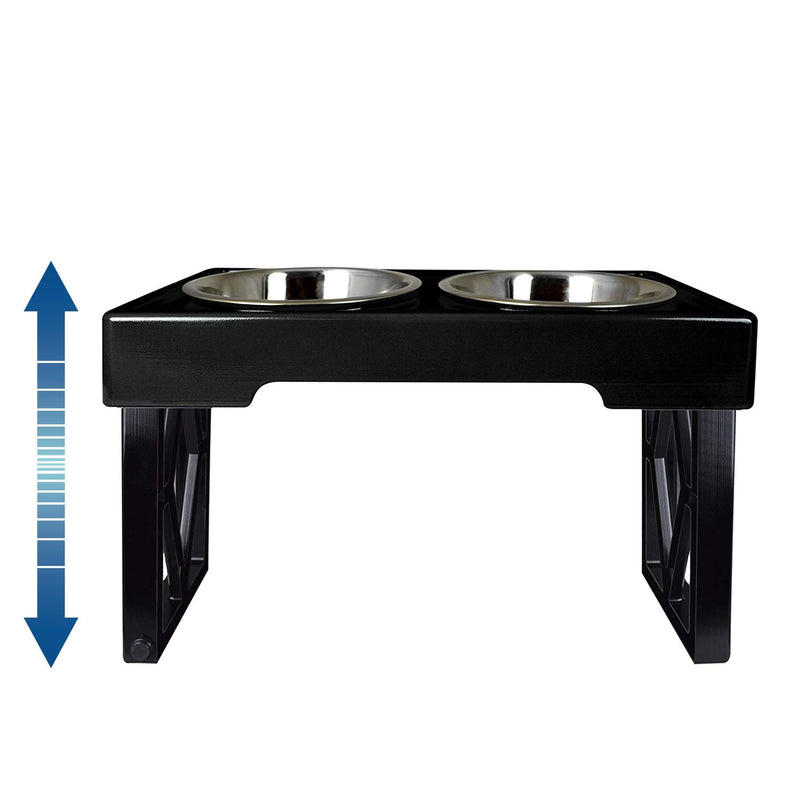 Pet Zone Designer Diner ADJUSTABLE Elevated Dog Bowls - Adjusts To 3 Heights, 2.75”, 8", & 12'' (Raised Dog Dish with Double Stainless Steel Bowls) Black - PawsPlanet Australia