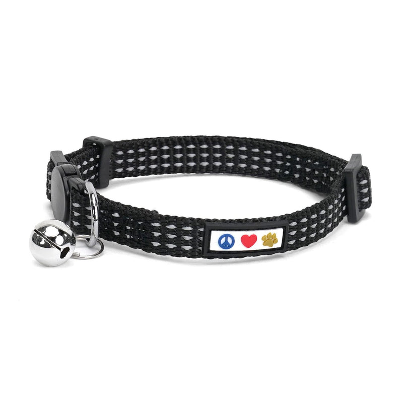 Pawtitas Reflective Cat Collar with Safety Buckle and Removable Bell Cat Collar Kitten Collar Cat Collar Black - PawsPlanet Australia