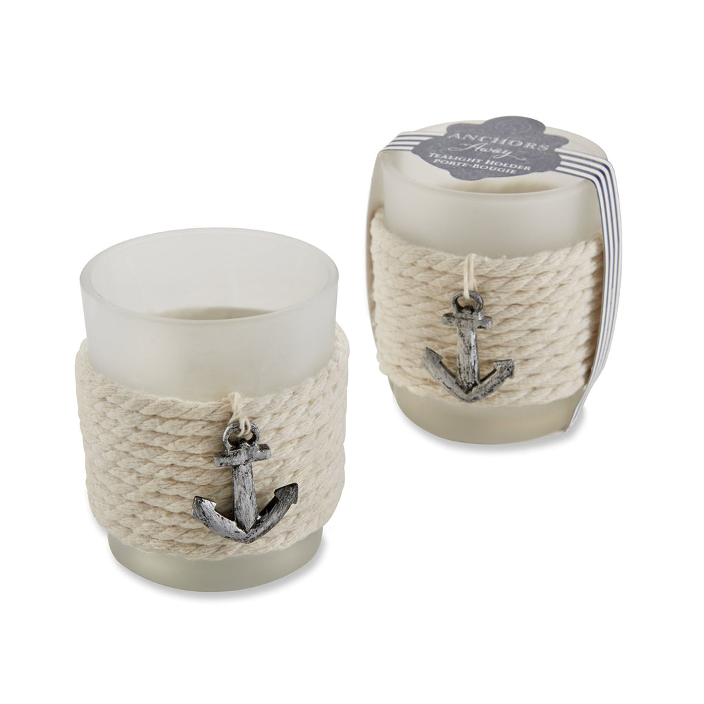 Kate Aspen Anchors Away Rope Tealight Holder, Glass Votives, Beach Theme Wedding Decorations, Party Favor, Gift Set of 4 - PawsPlanet Australia