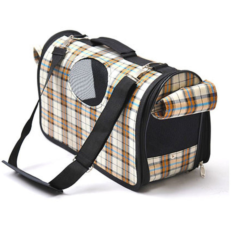 [Australia] - E-ONSale Plaid Pet Outdoor Carrier Soft Sided Cat/Dog Comfort Travel Bag (Beige Plaid - L) Beige Plaid - L 