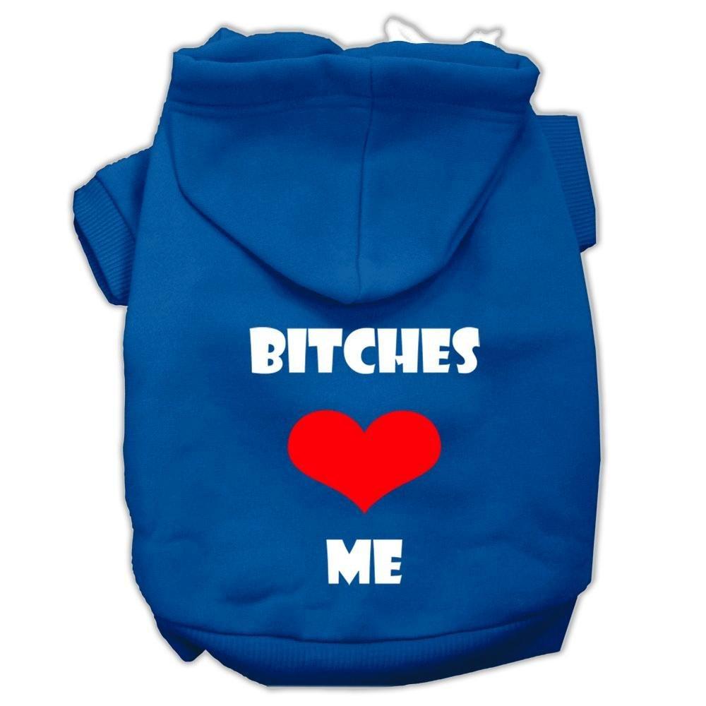 Mirage Pet Products 16" Bitches Love Me Screen Print Pet Hoodie Blue X-Large - PawsPlanet Australia