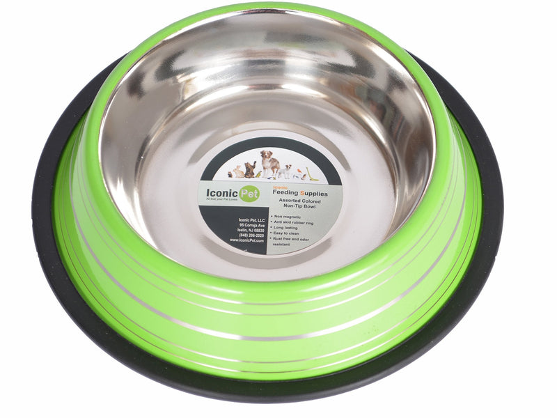 [Australia] - Iconic Pet Color Splash Stripe Stainless Steel Dog Food Bowl with Removable Non- Skid Ring makes it a Stable Puppy Water Bowl in Varying Sizes and Colors - Rust Free Feeding Bowl is Dishwasher Safe Cup/ 16 oz. Pink 