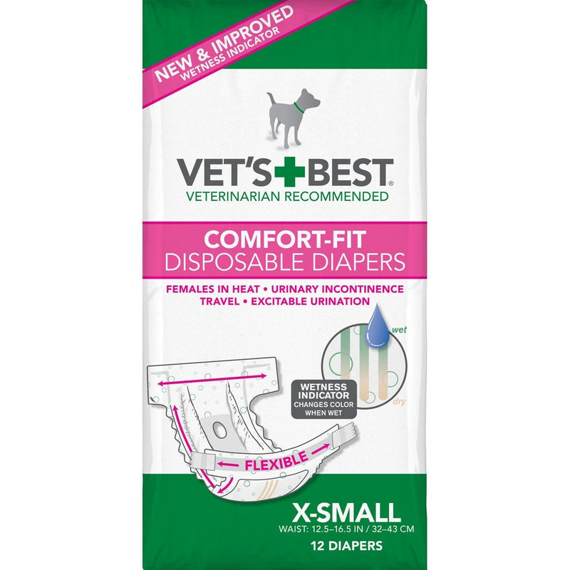 Vet's Best Comfort Fit Dog Diapers Disposable Female Dog Diapers Absorbent with Leak Proof Fit X-Small 12 Count - PawsPlanet Australia