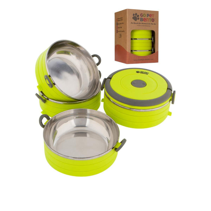 [Australia] - Healthy Human Portable Dog & Pet Travel Bowls with Lid - Human Grade Stainless Steel - Ideal for Food & Water - 3 Sizes & 3 Colors 4 Bowl Set Green 