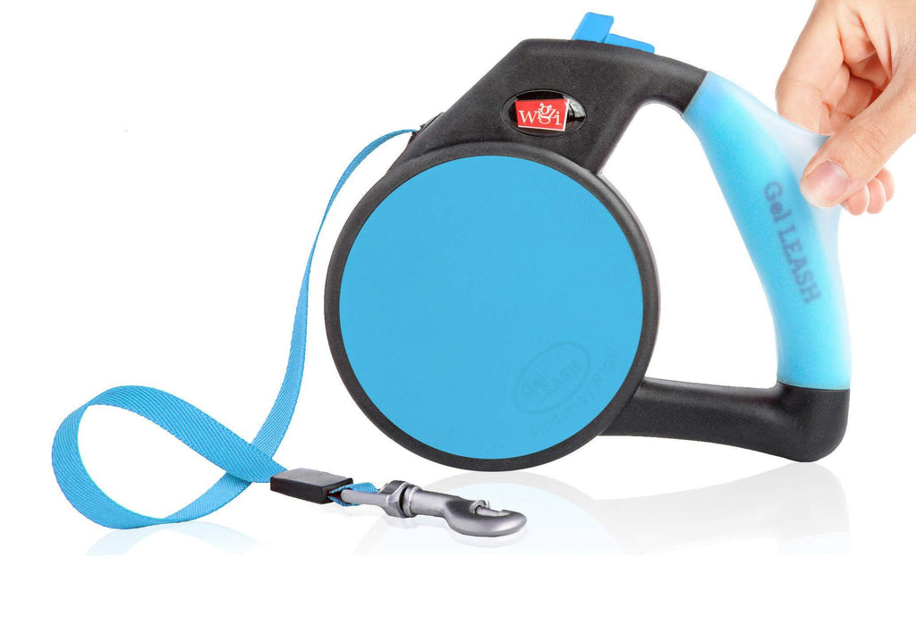 [Australia] - Wigzi Durable, Liquid Filled Gel Handle Comfort Grip Retractable Dog Leash, Rust Proof, All Webbing Tape, up to 16 Feet and 110lbs, EZ ON/OFF Lock with Enhance Retraction Technology Blue Large 