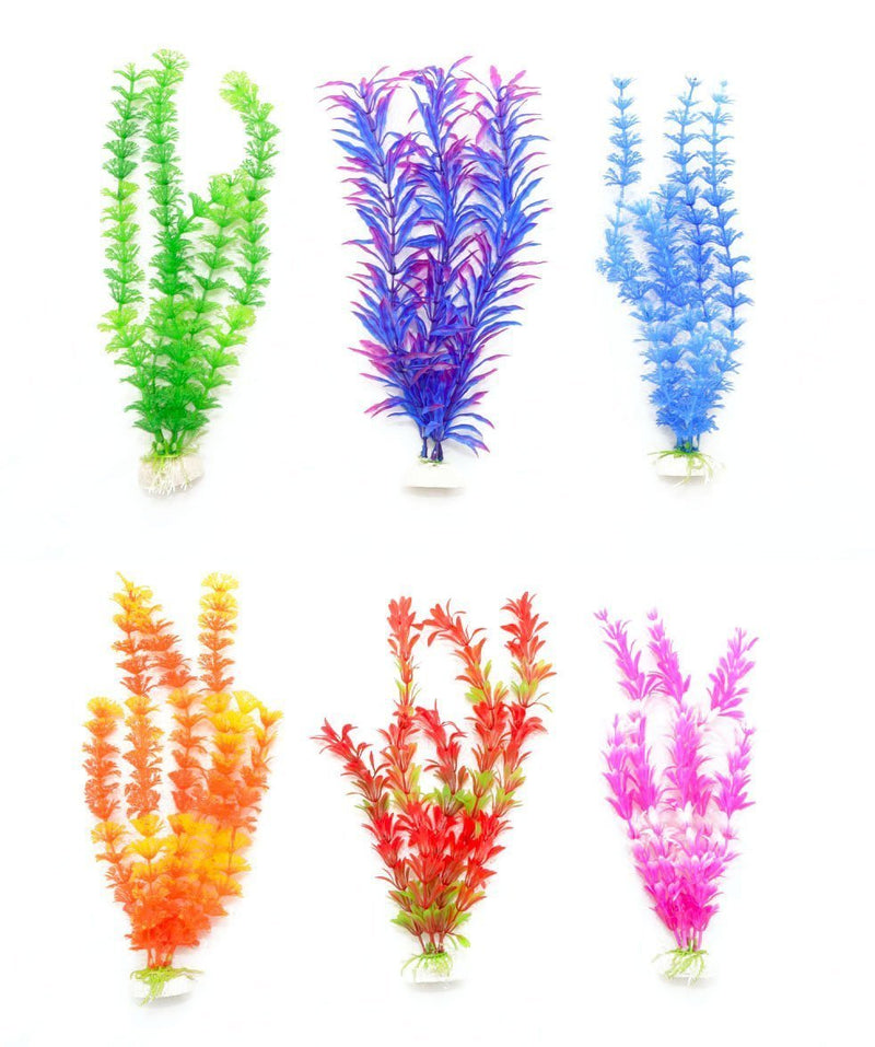 [Australia] - CNZ 12-inch Assorted Color Aquarium Plastic Plant Decoration with Ceramic Base, 6-piece 