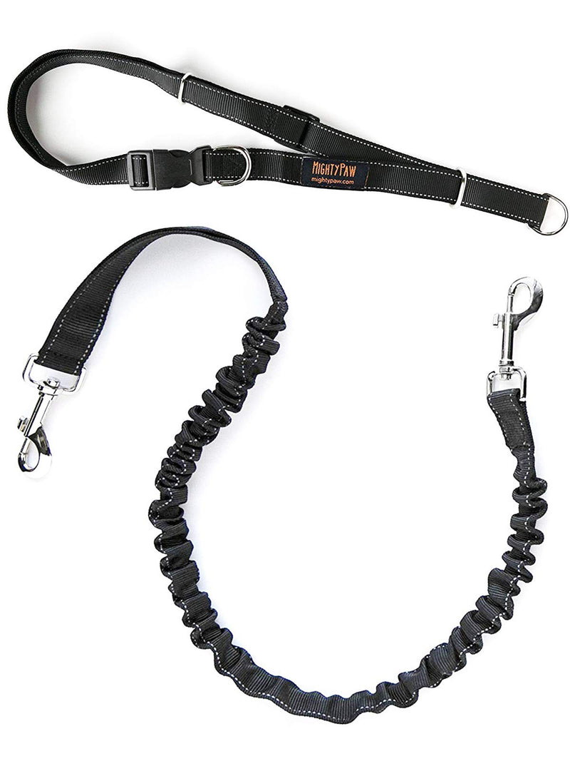 Mighty Paw Hands Free Dog Leash | Premium Runners Pet Lead and Adjustable Hip Belt. Lightweight Reflective Bungee System for Training, Walking, Jogging, Hiking and Running. 36 inch Black - PawsPlanet Australia