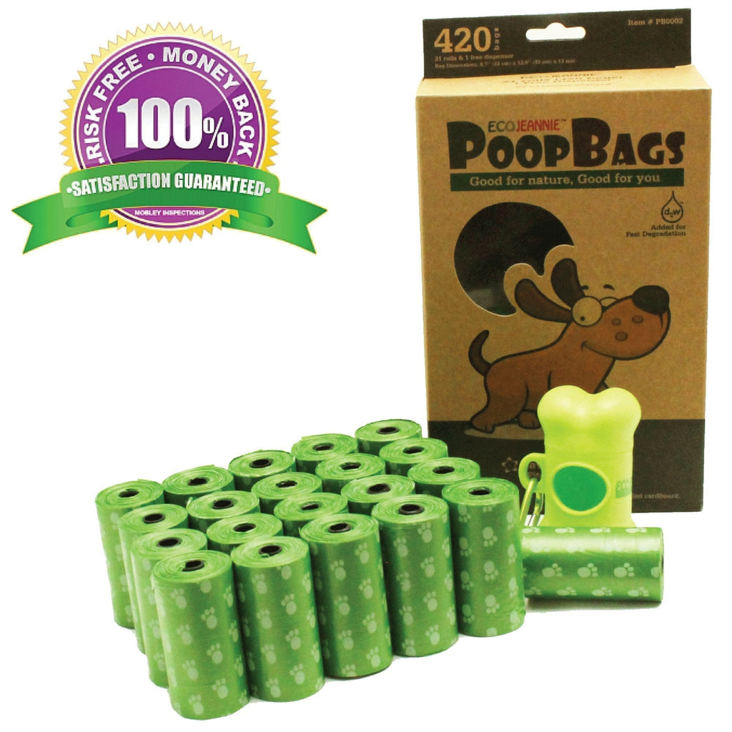 [Australia] - EcoJeannie Top Rated 420-Count (21 Rolls) Dog Poop Bags+1 Dispenser w/Stainless Steel Clip :Environment Friendly w/d2w for Fast Degradation,Dog Waste Bags,Lavender Scented,Pet Waste Poopbags(PB0002) 