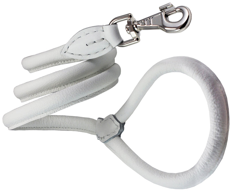 [Australia] - Dogs My Love 4ft Long Round Genuine Rolled Leather Dog Leash White Large: 1/2" (12mm) 