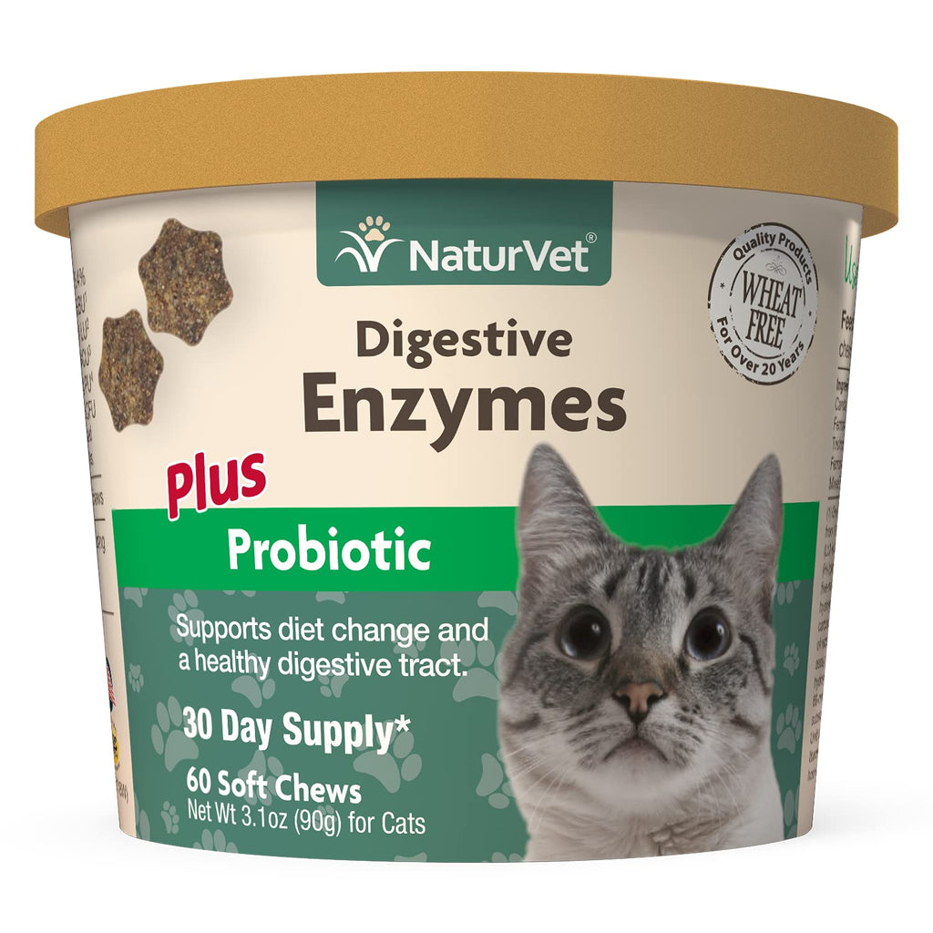 NaturVet – Digestive Enzymes For Cats Plus Probiotics – 60 Soft Chews – Helps Support Diet Change & A Healthy Digestive Tract – Aids in the Absorption of Vitamins & Minerals – 30 Day Supply 60ct - PawsPlanet Australia