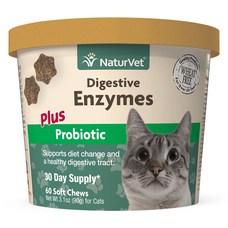 NaturVet – Digestive Enzymes For Cats Plus Probiotics – 60 Soft Chews – Helps Support Diet Change & A Healthy Digestive Tract – Aids in the Absorption of Vitamins & Minerals – 30 Day Supply 60ct - PawsPlanet Australia