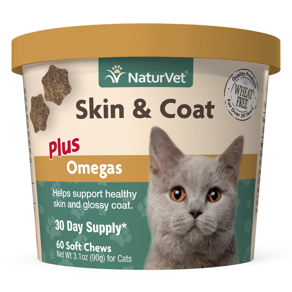 NaturVet – Skin & Coat Plus Omegas For Cats – 60 Soft Chews – Supports Healthy Skin & Glossy Coat – Enhanced with Omega-3, Omega-6 & Biotin – 30 Day Supply 60 Count (Pack of 1) - PawsPlanet Australia