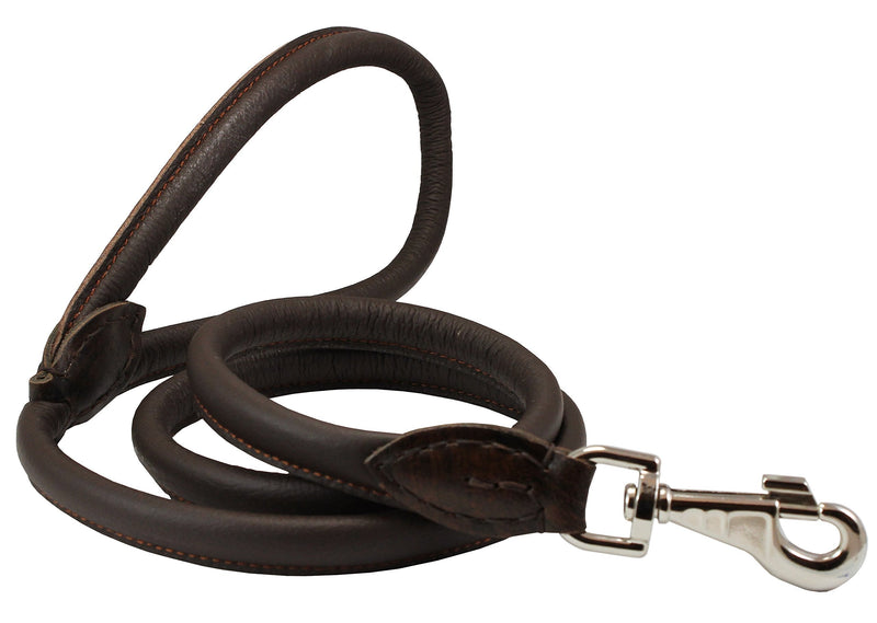 [Australia] - Dogs My Love 4ft Long Round Genuine Rolled Leather Dog Leash Brown Large: 1/2" (12mm) 