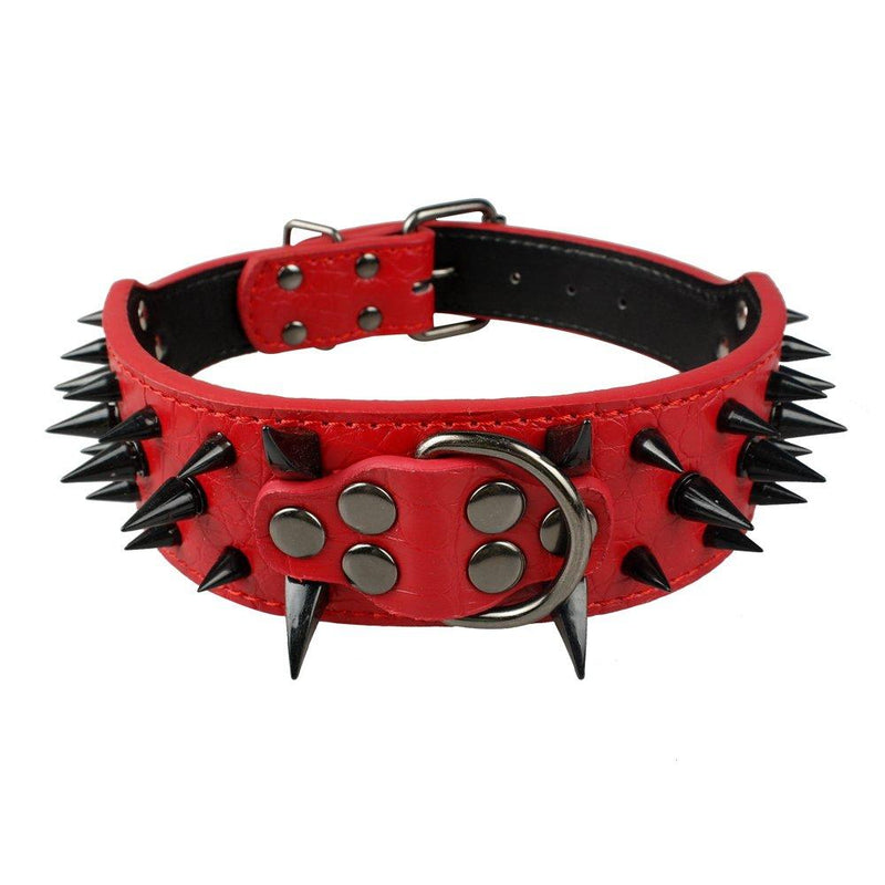 [Australia] - Beirui Sharp Spiked Studded Dog Collar - Stylish Leather Dog Collars - 2 Inch in Width Fit Medium & Large Dogs 17-20" Red 