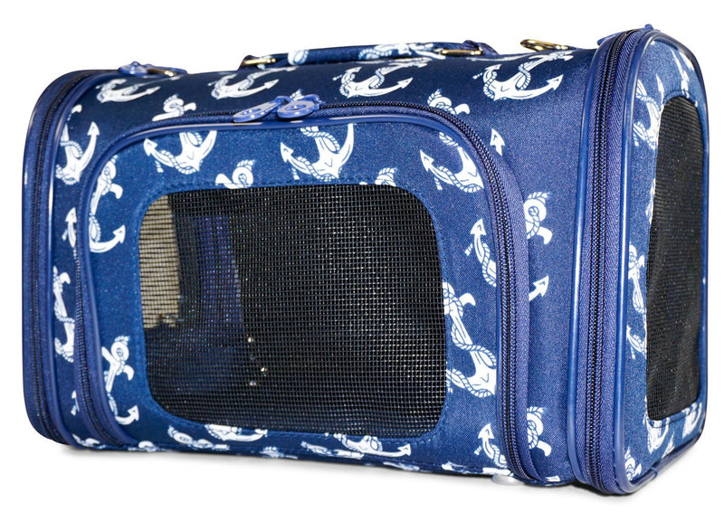 [Australia] - Ever Moda Nautical Anchor Pet Carrier Purse (15 Inch, Navy Blue) 