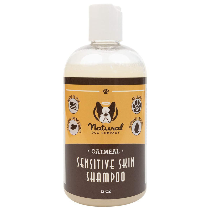 Natural Dog Company Sensitive Skin Dog Shampoo with Oatmeal and Aloe Vera, Cleans, Moisturizes and Relieves Dry Itchy Skin, Hypoallergenic, All Natural Ingredients, 12oz Bottle - PawsPlanet Australia