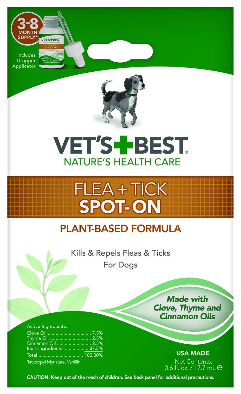 Vet's Best Flea and Tick Spot-on Drops | Topical Flea Treatment Drops for Dogs | Flea Killer with Certified Natural Oils | 3-8 Month Supply for Various Dog Sizes, Multi, 0.6 oz., Model Number: 3165810472 - PawsPlanet Australia