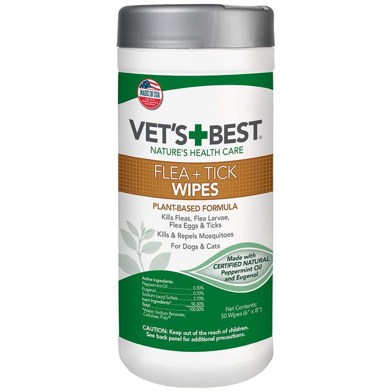 Vet's Best Flea and Tick Wipes for Dogs and Cats | Targeted Flea & Tick Application | Multi-Purpose Flea Treatment for Dogs and Cats | 50 Wipes - PawsPlanet Australia