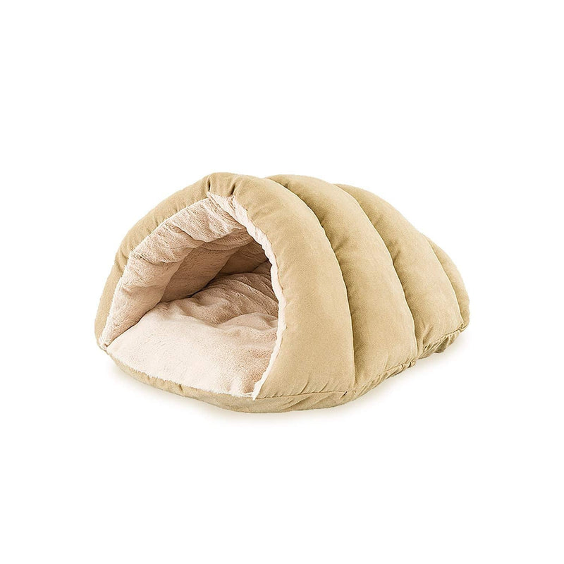 [Australia] - SPOT Sleep Zone Faux Suede Cuddle Cave Dog Bed - Fabric Bottom - 22X17 Inches/Tan/Attractive, Durable, Comfortable, Washable. by Ethical Pets, Cuddle Cave Pet Bed 