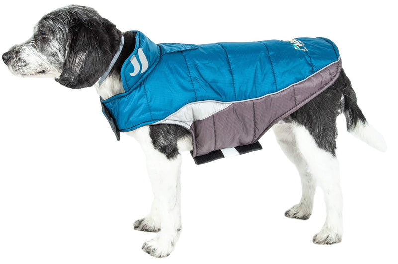 DOGHELIOS 'Hurricane-Waded' Plush Adjustable 3M Reflective Insulated Winter Pet Dog Coat Jacket w/ Blackshark technology, Medium, Blue Wave - PawsPlanet Australia