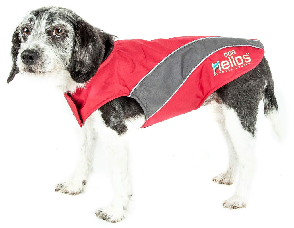 DOGHELIOS 'High Octane' Softshell Neoprene Polar Fleece Reflective Performance Pet Dog Coat Jacket w/ Blackshark technology, Large, Red, Grey - PawsPlanet Australia