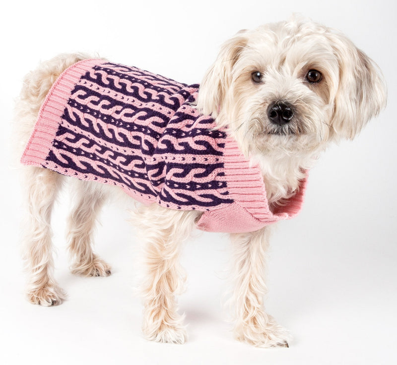 [Australia] - Pet Life Harmonious Dual Color Weaved Heavy Cable Knitted Fashion Designer Dog Sweater Pink and Navy Blue Medium 
