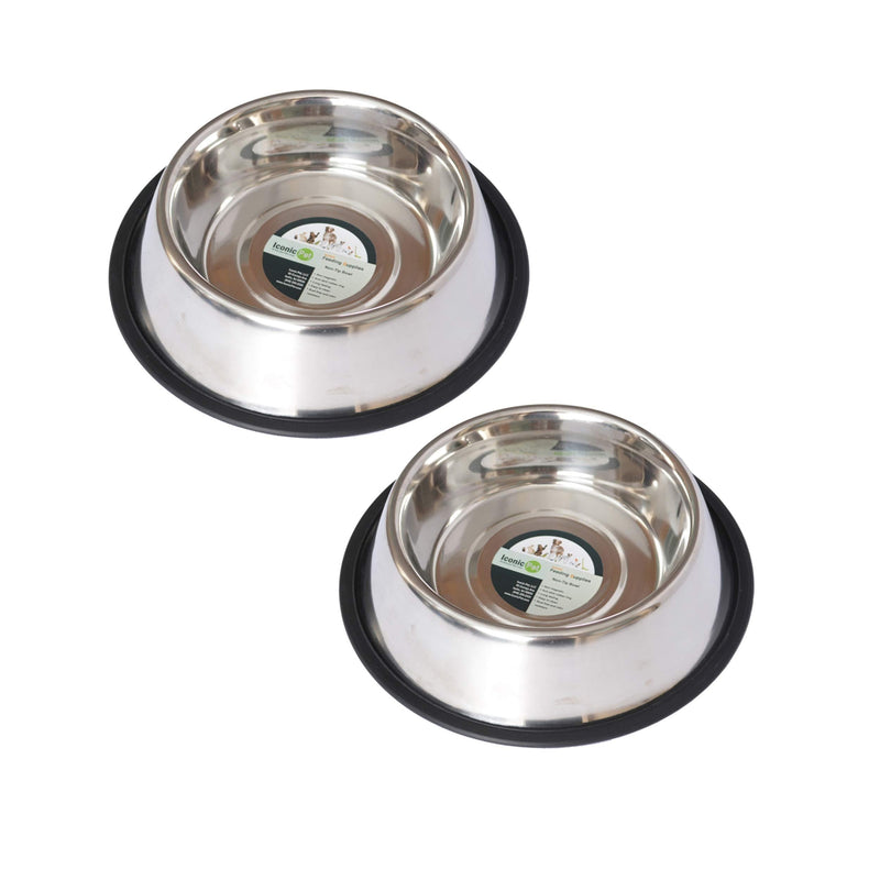 [Australia] - Iconic Pet 12 Cup Stainless Steel Non-Skid Pet Bowl for Dog or Cat (2 Pack) 1 Cup/8 oz. 