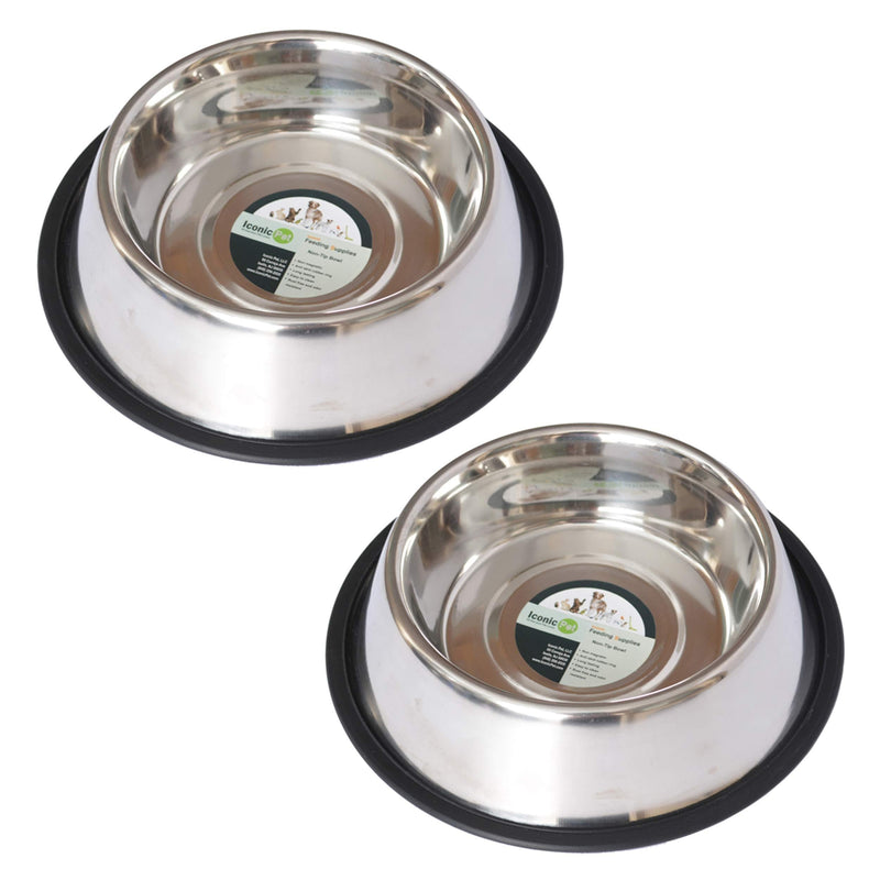 [Australia] - Iconic Pet 12 Cup Stainless Steel Non-Skid Pet Bowl for Dog or Cat (2 Pack) 8 Cup/64 oz. 
