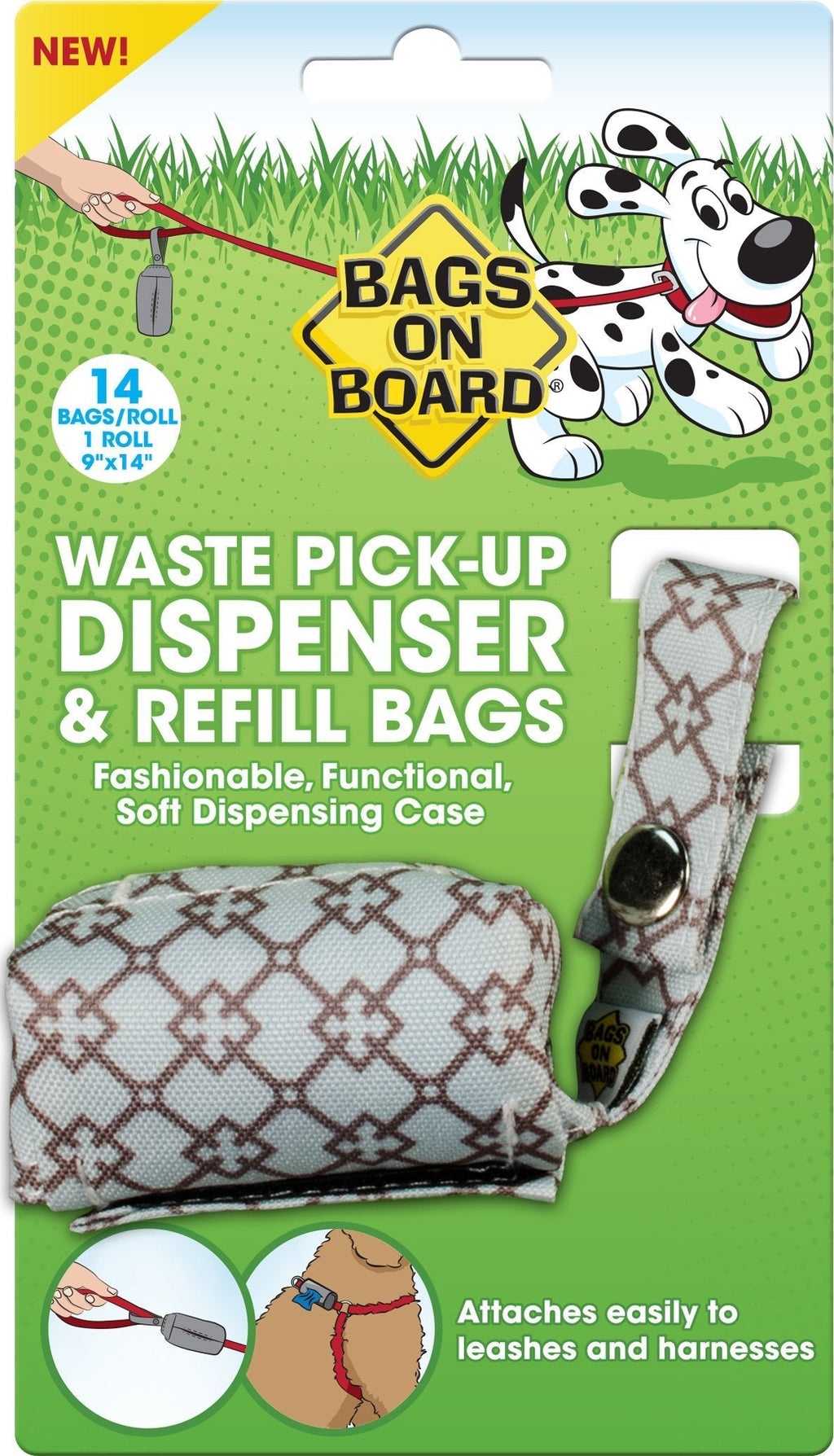 [Australia] - Bags on Board Dog Poop Bags Dispenser with 14 Refill Bags | Attaches to Most Leashes, Blue Diamond 