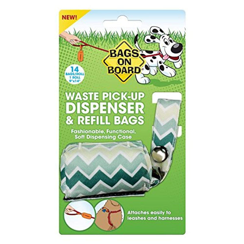 [Australia] - Bags on Board Dog Poop Bags Dispenser with 14 Refill Bags | Attaches to Most Leashes N/A Green Chevron 