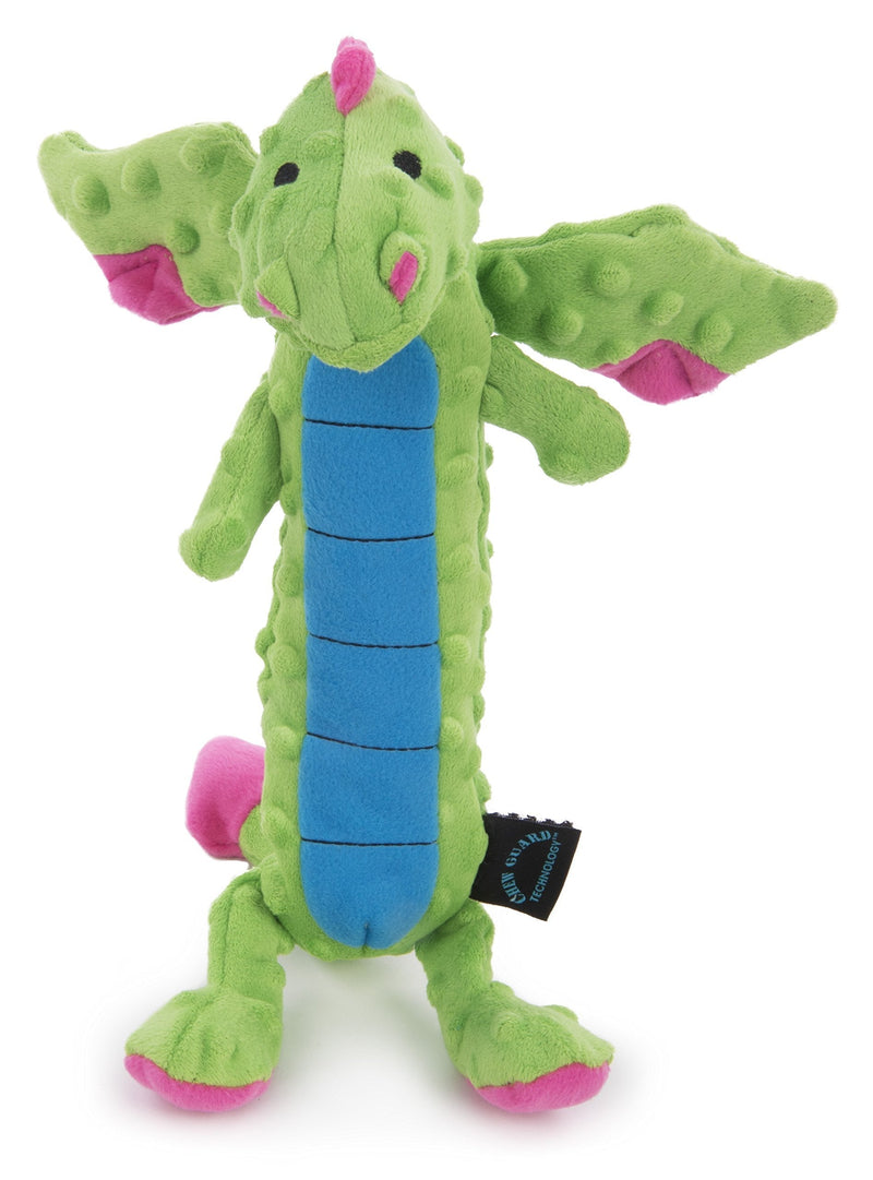 goDog Dragons Skinny Squeaker Dog Toy, Chew Resistant, Durable Plush, Soft, Tough, Reinforced Seams, Green, Large - PawsPlanet Australia
