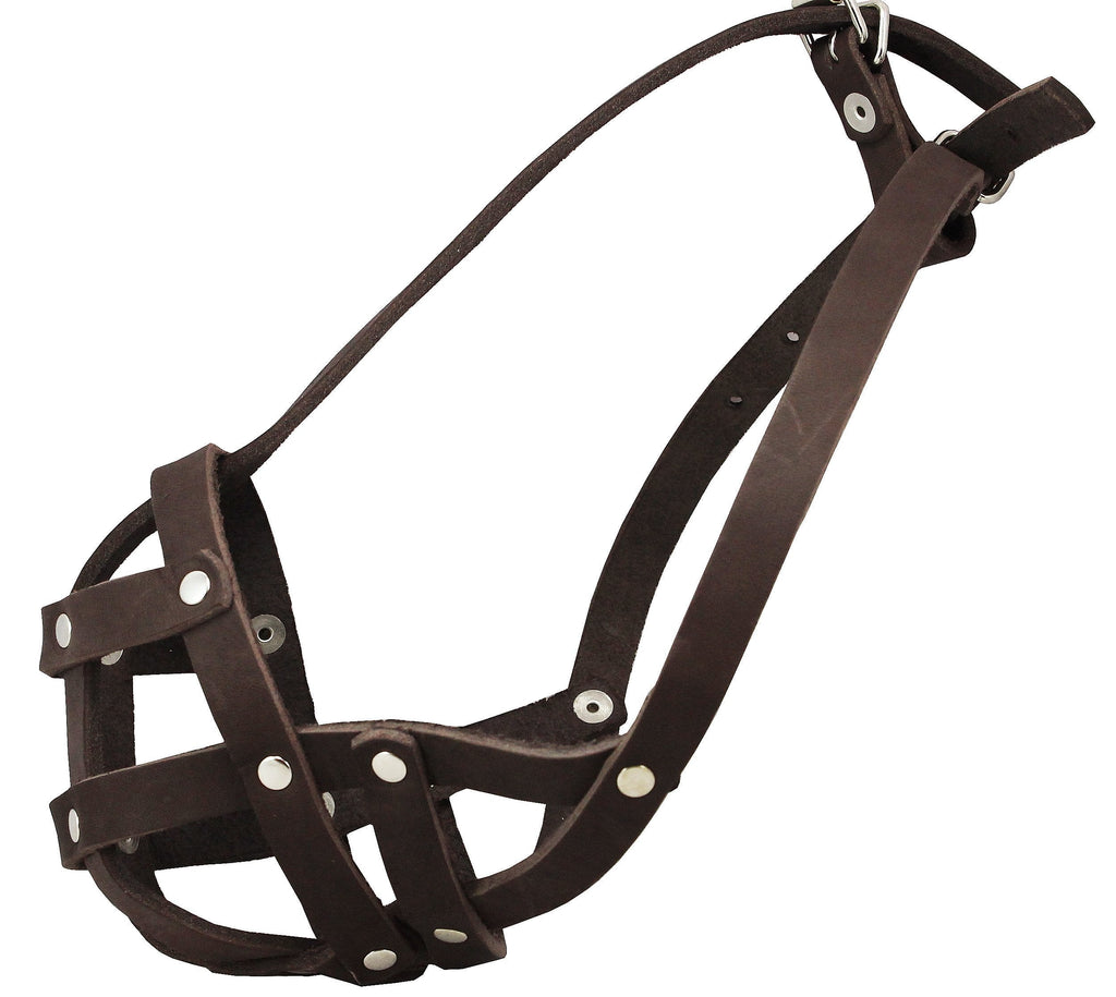 [Australia] - Genuine Leather Secure Dog Mesh Basket Muzzle #134 Brown (Circumference 12", Snout Length 1.5") French Bulldog, Pug 