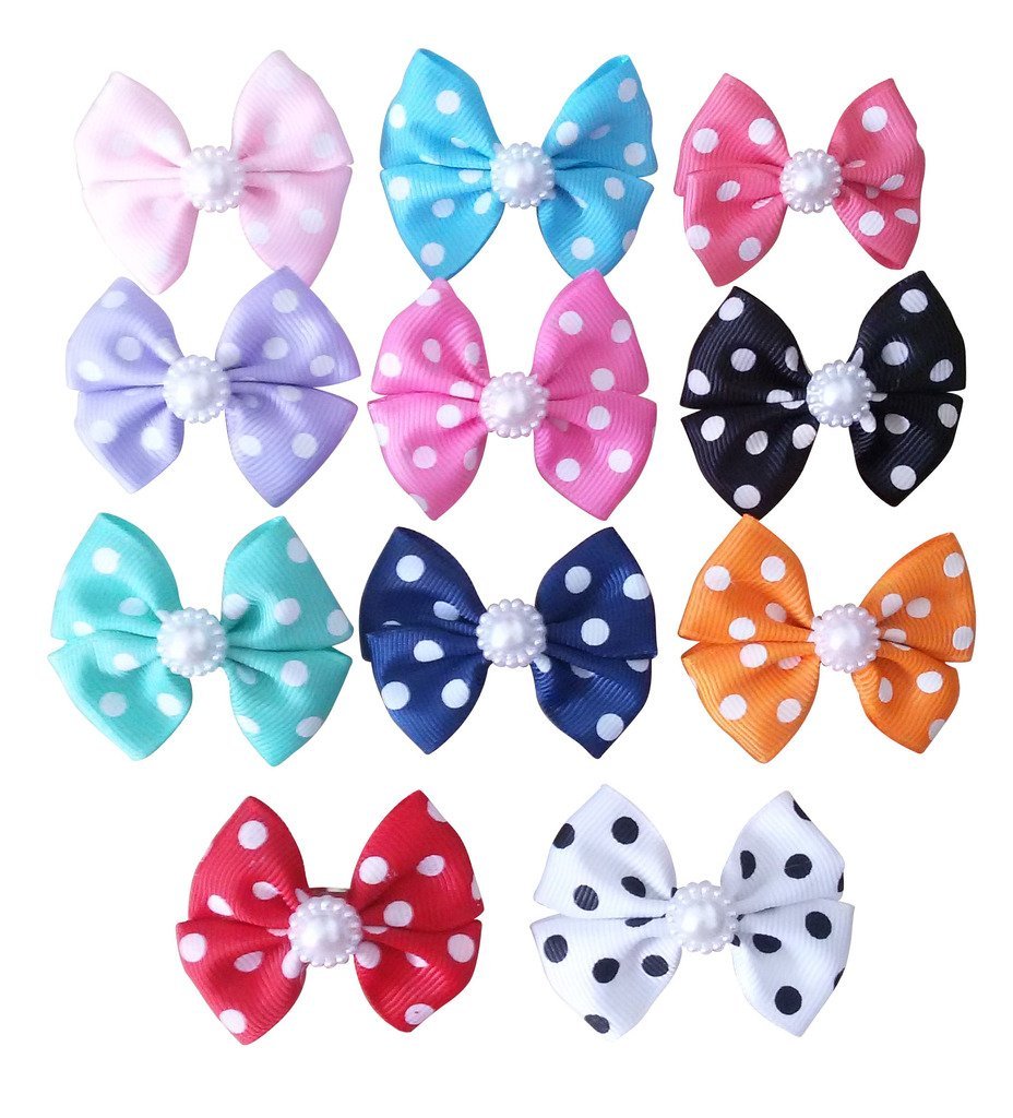 [Australia] - PET SHOW Bowknot Dog Hair Bows with French Barrette Clips Pet Puppies Yorkie Teddy Grooming Hair Accessories Pack of 10 Dot 