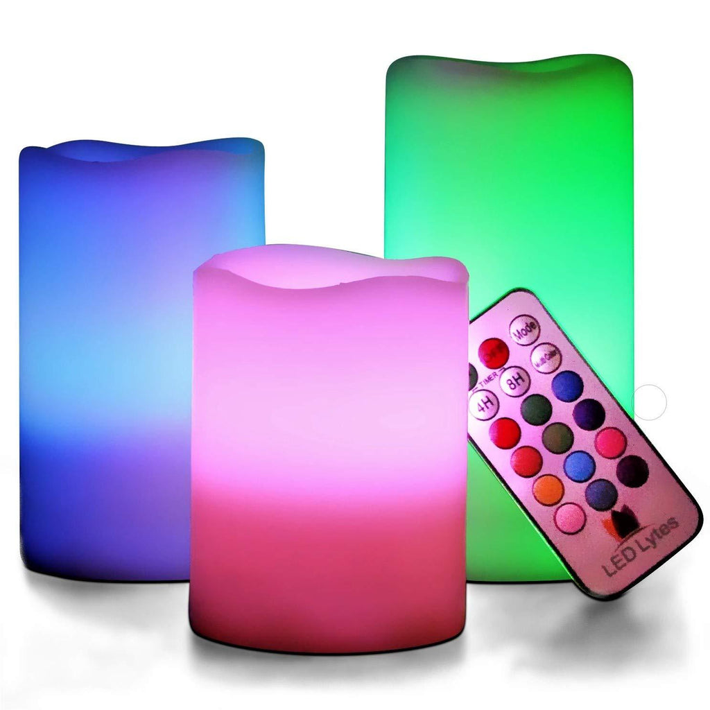 LED Multi Colored Flameless Candles Battery Operated, 3 Round Ivory Wax with Multi-Function Timer Remote Control, Flickering Flame Candle Set for Room Decor for Teen Girls Set of Three Round - PawsPlanet Australia