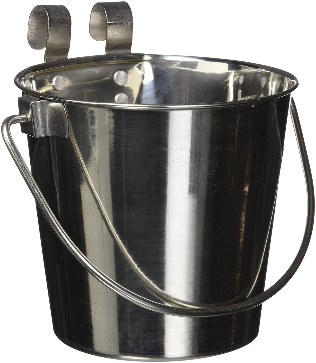 [Australia] - QT Dog Flat Sided Stainless Steel Bucket with Hooks, 2 Quart 