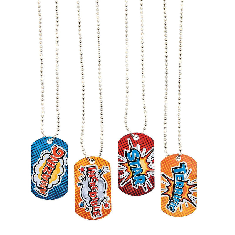 Fun Express Super Hero Dog Tag Necklace - 12 Pieces - Educational and Learning Activities for Kids - PawsPlanet Australia