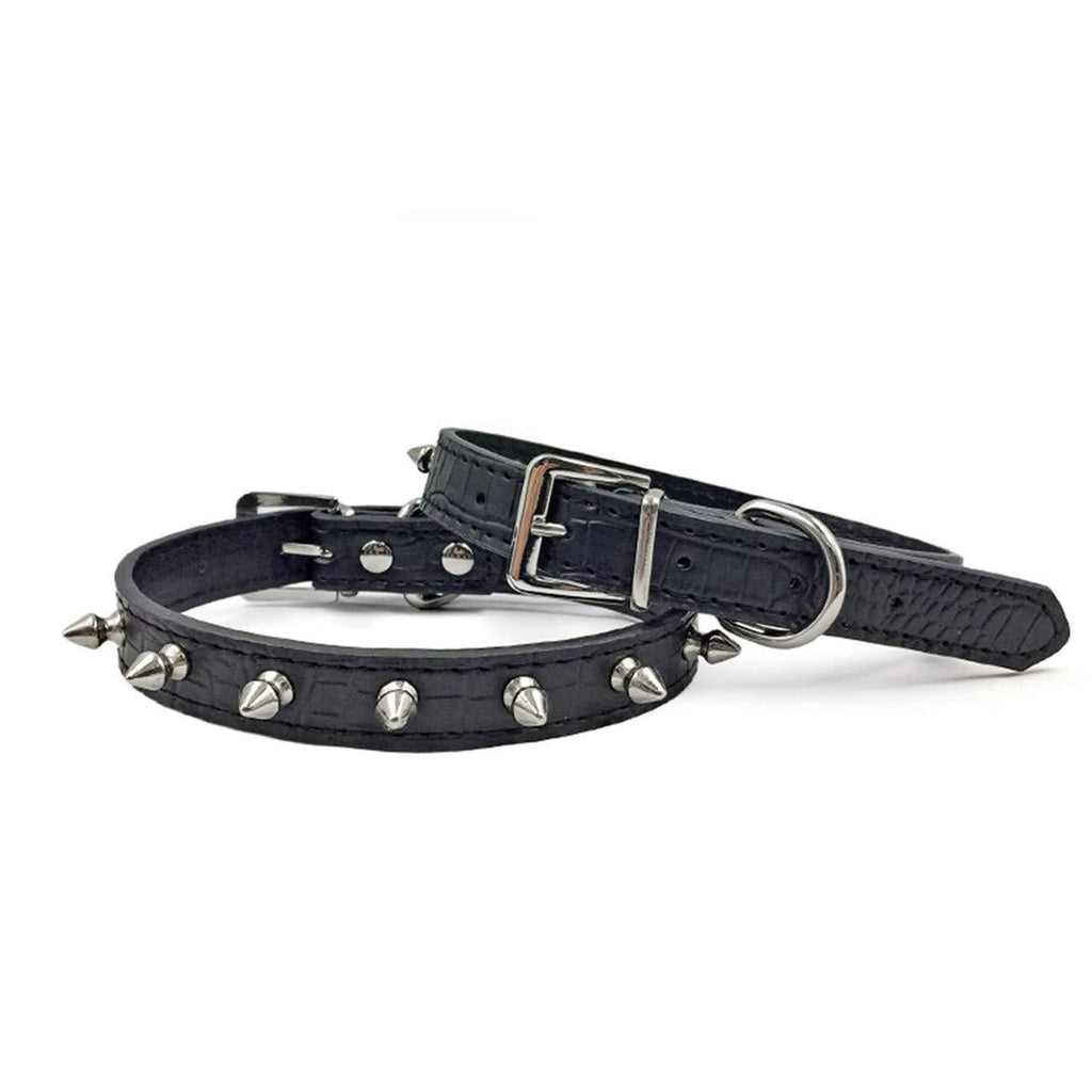 [Australia] - Enjoying Spiked Dog Collar Pet Leather Collars Puppy Collar XS: 8-11 inch Black 