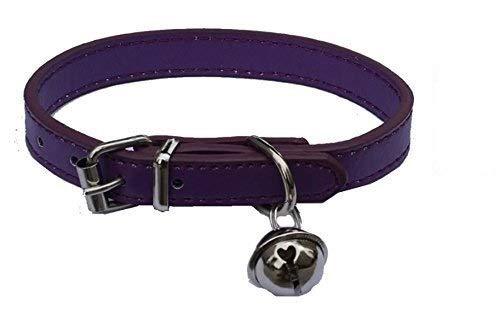 Purple Leather Pet Collars for Cats,Baby Puppy Dog,Adjustable 8"-10.5" Kitten Collar with Bell - PawsPlanet Australia
