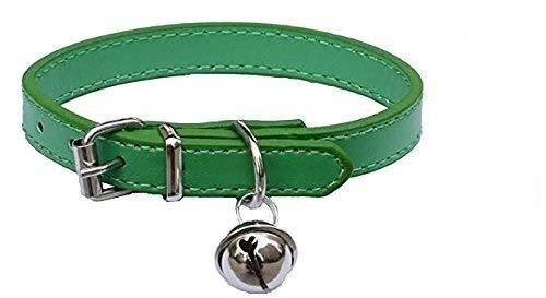 Green Leather Pet Collars for Cats,Baby Puppy Dog,Adjustable 8"-10.5" Kitten Collar with Bell - PawsPlanet Australia