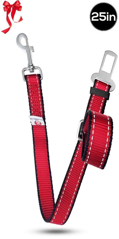 [Australia] - Dutchy Brand Pets Lovers Club Durable Dog Seatbelt - Heavy Duty Strap, Reflective Lines, 2 Adjustable Sizes (15-25in) Fits Small, Medium, Large, Extra Large Dogs Red with Reflective Stripes 