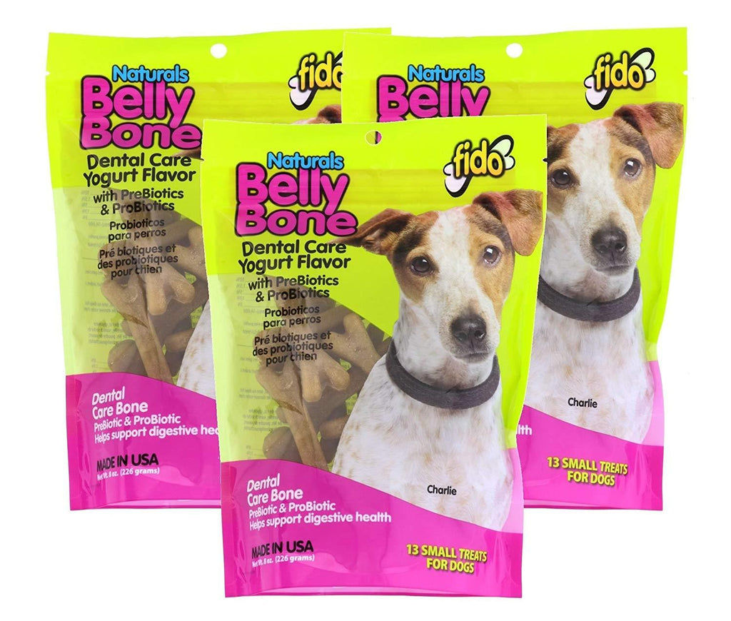 Fido 3 Pack of Natural Belly Bone Dental Care Dog Treats, Small Size Treats, Yogurt Flavor with PreBiotics and ProBiotics - PawsPlanet Australia
