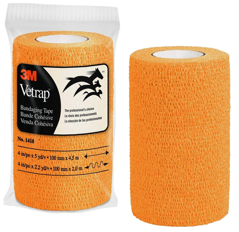 3M Vetrap 4" Bright Color Bandaging Tape, 4"x 5 Yards, Snap-Tube, 3 Rolls (Bright Orange) - PawsPlanet Australia
