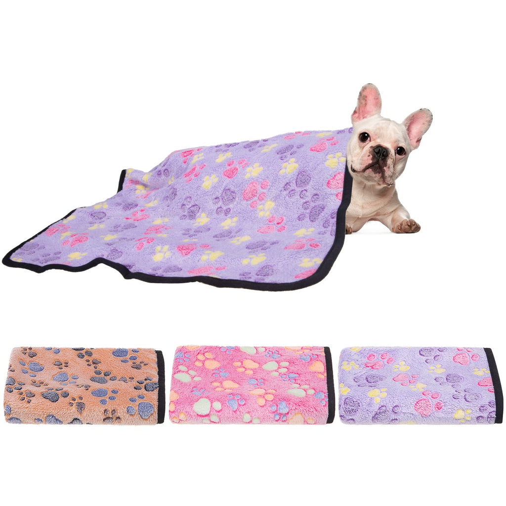 EXPAWLORER Fluffy Pet Blankets with Paw Print - Super Soft Premium Fleece Dog Blanket, Flannel Throw for Dog Puppy Cat, Sleep Bed Mat Large Purple - PawsPlanet Australia