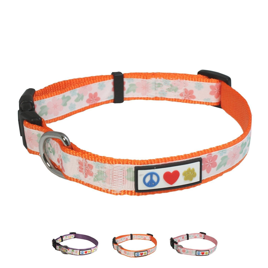 [Australia] - Pawtitas Floral Collar Puppy Collar Pet Collar Training Dog Collar Collar with Flowers Small Dog Collar Orange 