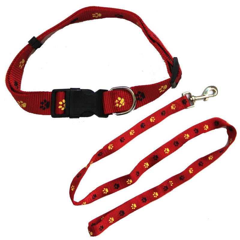 [Australia] - Iconic Pet Paw Print Adjustable Collar with Leash Large Red 