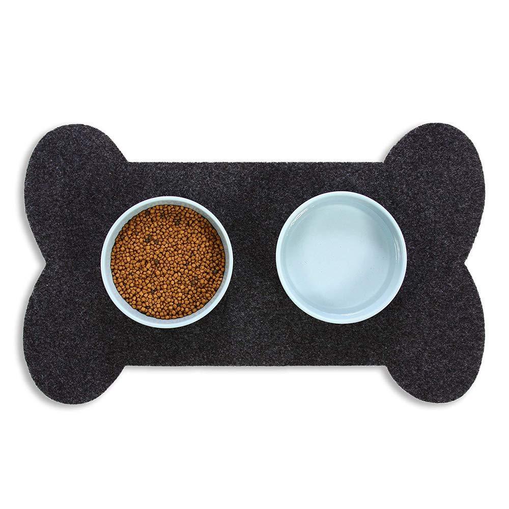 [Australia] - Resilia Bone Shaped Dog Food Bowl Placemat - Non-Slip, Machine Washable Pad, Protects Floors from Water Spills & Stains, Pet Accessories & Supplies, 29.5 Inches X 18 Inches, Gray 